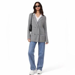 MONROW Sweater Double Breasted Knit Cardigan Blazer Wool Cotton ScandiGirl sz M